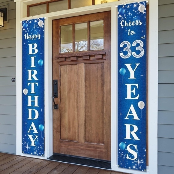 Cheers to 33 Years Happy Birthday Yard Door Hanging Banners - Picture 1 of 3